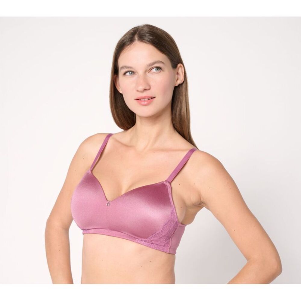 Breezies Women's Bra Sz 44D Natural Curves Lace Trim Wirefree Pink